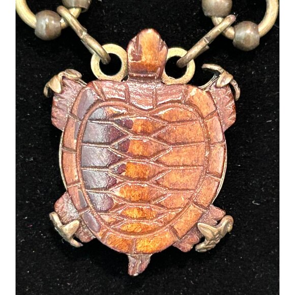 Vintage Jan Michaels San Francisco Handcrafted Carved Wood Turtle Necklace 20” - Picture 3 of 6